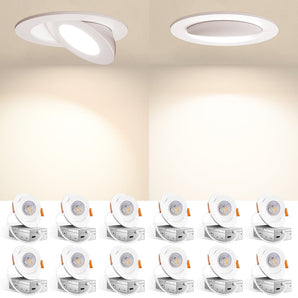 12 Pack Adjustable 4-Inch White Dimmable LED Recessed Eyeballl Downlight