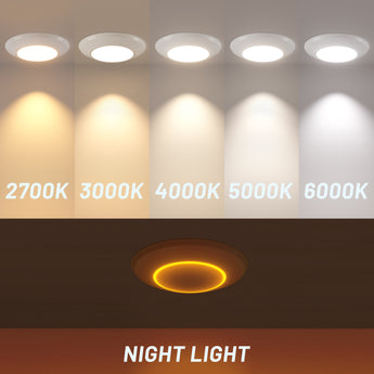 5/6 Inch LED Disk Lights with Night Light, Selectable CCT, 1050 Lumens - 5