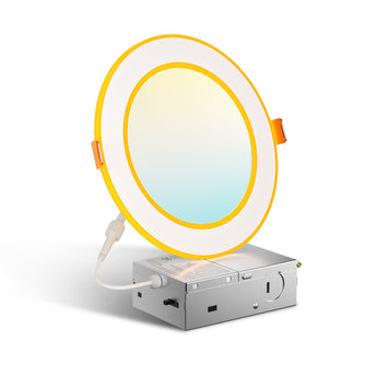 6 Inch Recessed LED Lighting With Double Ring Night Light, Slim Design, Selectable CCT, 1100 Lumens - 1
