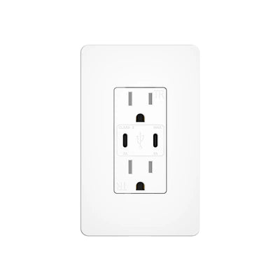 15A Tamper Resistant Outlet with 30W & 21W Dual USB-C Ports, Wall Plate & Screws - White