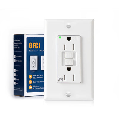 15A Weather Resistant GFCI Outlet with LED Indicator & Wall Plate - White