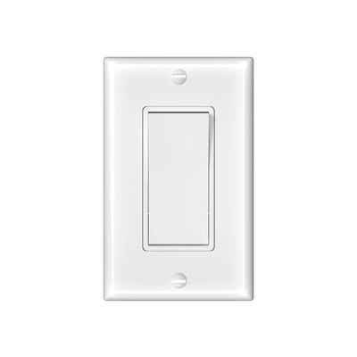 15A Single Pole Rocker Light Switch with Wall Plate & Screws- White