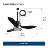 Amico 36" Outdoor Ceiling Fan with Light, IP65 Waterproof 3CCT 6 Speed Hanging Gazebo Fan, Remote Plug in for Patio Porch Garage, Black-3