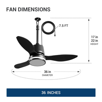 Amico 36" Outdoor Ceiling Fan with Light, IP65 Waterproof 3CCT 6 Speed Hanging Gazebo Fan, Remote Plug in for Patio Porch Garage, Black-3