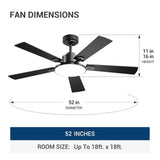 Amico 52" Downrod Mount Smart Ceiling Fan with Light, 3CCT Dimmable, 6 Speeds, Reversible DC Motor, Remote APP Alexa Control, Quiet for Home Bedroom Living Room, Black - 3