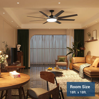 Amico 64" Ceiling Fan with Light & Remote – Dimmable, 6 - Speed Reversible DC Motor, Quiet Modern Black Fan for Living Room, Kitchen & Patio - 2