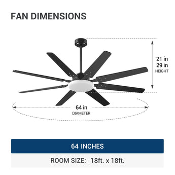 Amico 64" Ceiling Fan with Light & Remote – Dimmable, 6 - Speed Reversible DC Motor, Quiet Modern Black Fan for Living Room, Kitchen & Patio - 3