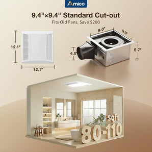 Bathroom Exhaust Fan with LED Light, 110 CFM, 1.0 Sones, 1000LM, 5CCT, 90CRI, ETL & FCC Certified-2