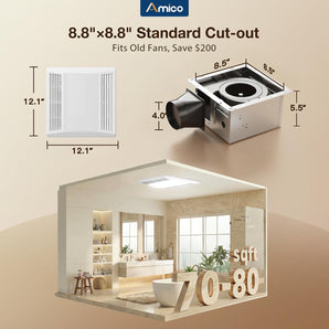 Bathroom Exhaust Fan with LED Light, 80 CFM, 0.9 Sones, 1000LM, 5CCT, 90CRI, ETL & FCC Certified-2