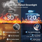 6 Inch Fire Rated LED Recessed Light, 2 Hour Rating, No Tenmat Needed, Canless Wafer, Selectable CCT, 1400 Lumens - 6