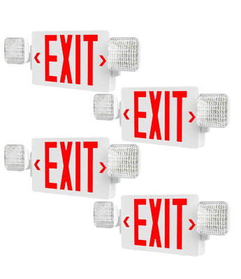 Double-Sided Exit Sign Emergency Light Combo, Two Adjustable LED Heads with Battery Backup, AC 120/277V-1