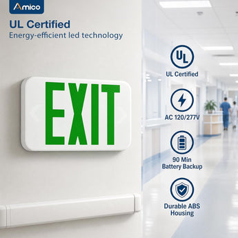 Double Sided Green LED Exit Sign, UL94V-0 Flame Retardant, Hardwired 120V/277V with 90Min Emergency Battery Backup, Commercial Exit Light for Public Buildings-7