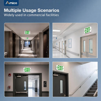 Double Sided Green LED Exit Sign, UL94V-0 Flame Retardant, Hardwired 120V/277V with 90Min Emergency Battery Backup, Commercial Exit Light for Public Buildings-5