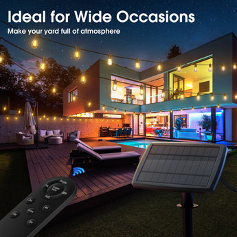 S14 Solar String Lights, Dimmable LED Bulbs, USB Port, Remote Control, 3 Lighting Modes - 6