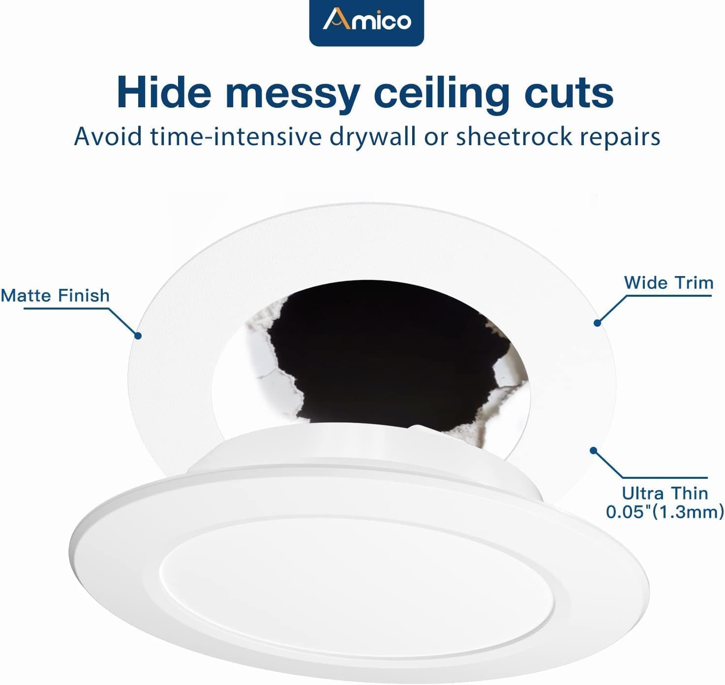 Amico 24-Pack Goof Rings For 6 Inch Recessed Lights - 8.6" OD White Trim Repair Rings