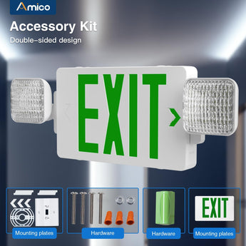 Green Double-Sided Exit Sign with Emergency Lights, Two LED Adjustable Head with Battery Backup, ETL Certified, AC 120/277V, Commercial Emergency Lights Combo for Business-4