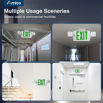 Green Double-Sided Exit Sign with Emergency Lights, Two LED Adjustable Head with Battery Backup, ETL Certified, AC 120/277V, Commercial Emergency Lights Combo for Business-5