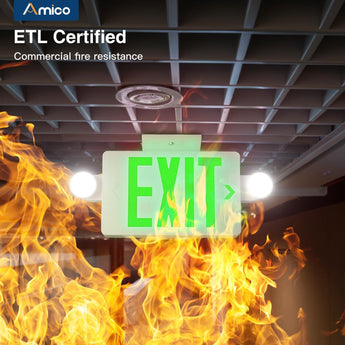 Green Exit Signs with Emergency Lights 12 Pack , Commercial Grade 94V-0 Fire Resistant, Two LED Adjustable Heads, 90-Minute Battery Backup, ETL Certified 120/277V, Wall or Ceiling Mount-7