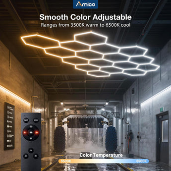 Hexagon Garage Lights Dimmable, 1 Hex Grid 48W 6000LM, 10-100% Stepless Dimming, 3500K-6500K Adjustable, Honeycomb LED Ceiling Lights with Remote & Timer for Garage, Workshop, Car Detailing-7