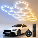 Hexagon Garage Lights Dimmable, 10-100% Stepless Dimming, 3500K-6500K Adjustable, Honeycomb LED Ceiling Lights with Remote & Timer for Garage, Workshop, Car Detailing-11