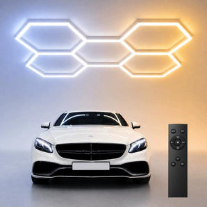 Hexagon Garage Lights Dimmable, 10-100% Stepless Dimming, 3500K-6500K Adjustable, Honeycomb LED Ceiling Lights with Remote & Timer for Garage, Workshop, Car Detailing-1