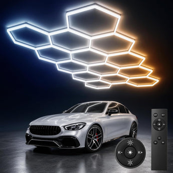 Hexagon Garage Lights Dimmable, 10-100% Stepless Dimming, 3500K-6500K Adjustable, Honeycomb LED Ceiling Lights with Remote & Timer for Garage, Workshop, Car Detailing-10