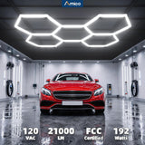Hexagon Garage Lights Dimmable, 5 Hex Grid 192W 21000LM, 10-100% Stepless Dimming, 3500K-6500K Adjustable, Honeycomb LED Ceiling Lights with Remote & Timer for Garage, Workshop, Car Detailing-9