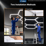 Hexagon Garage Lights Dimmable, 5 Hex Grid 192W 21000LM, 10-100% Stepless Dimming, 3500K-6500K Adjustable, Honeycomb LED Ceiling Lights with Remote & Timer for Garage, Workshop, Car Detailing-4