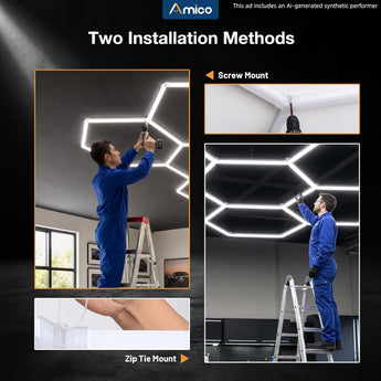 Hexagon Garage Lights Dimmable, 5 Hex Grid 192W 21000LM, 10-100% Stepless Dimming, 3500K-6500K Adjustable, Honeycomb LED Ceiling Lights with Remote & Timer for Garage, Workshop, Car Detailing-4