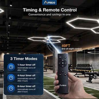 Hexagon Garage Lights Dimmable, 5 Hex Grid 192W 21000LM, 10-100% Stepless Dimming, 3500K-6500K Adjustable, Honeycomb LED Ceiling Lights with Remote & Timer for Garage, Workshop, Car Detailing-2