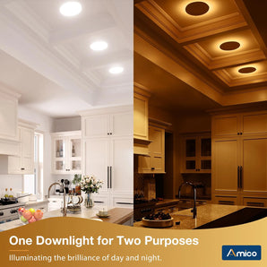 8 Inch Recessed LED Lighting With Night Light, Slim Design, Selectable CCT, 1600 Lumens
