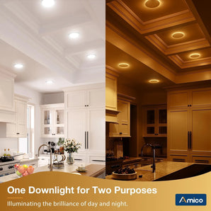 6 Inch Recessed LED Lighting With Night Light, Slim Design, Selectable CCT, 1100 Lumens