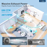 Kitchen Exhaust Fan with Remote, 686 CFM High Airflow EC Motor Ventilation Fan, 9 - Speed Adjustable, 29W Energy Efficient, Timer, Low Noise 50dB, Black for Kitchen, Garage, Attic & Greenhouse, FCC Certified - 2