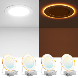 Amico 4 Pack 5CCT LED Recessed Ceiling Light with Night Light, 2700K/3000K/3500K/4000K/5000K Selectable Ultra-Thin Recessed Lighting, 10/12W, 700/1100LM, Dimmable Canless Wafer Downlight ETL&FCC