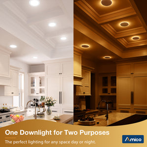 Amico 4 Pack 5CCT LED Recessed Ceiling Light with Night Light, 2700K/3000K/3500K/4000K/5000K Selectable Ultra-Thin Recessed Lighting, 10/12W, 700/1100LM, Dimmable Canless Wafer Downlight ETL&FCC