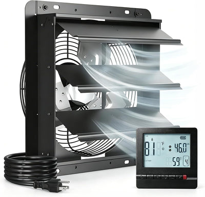 Shutter Exhaust Fan 8 - Speed , 1238 CFM DC Vent Fan with Thermostat Humidity Control for Attic Garage Chicken Coop - 1