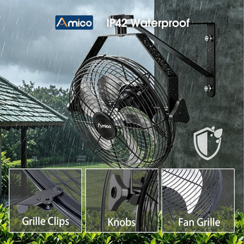 Wall Mount Fan 9 - Speed High Velocity , 1050 CFM Brushless DC Metal Fan with Remote, Industrial Fan for Garage Warehouse Patio Outdoor - 6