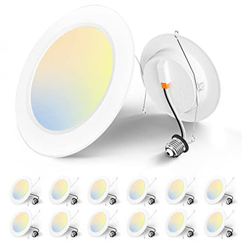 12/20 Pack 5/6 Inch Plastic Flat Panel Led Retrofit Can Lights, 5CCT 2700K/3000K/4000K/5000K/6000K,12W, 1050LM - 1