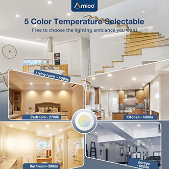 1/12/24 Pack 5/6 Inch LED Flush Mount Disk Light with 5CCT Color - Changing, 2700K / 3000K / 3500K / 4000K / 5000K, 12W, 1050LM - 2