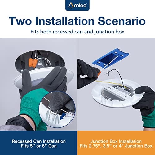 Two Installation Scenario: Fits both recessed can and junction box